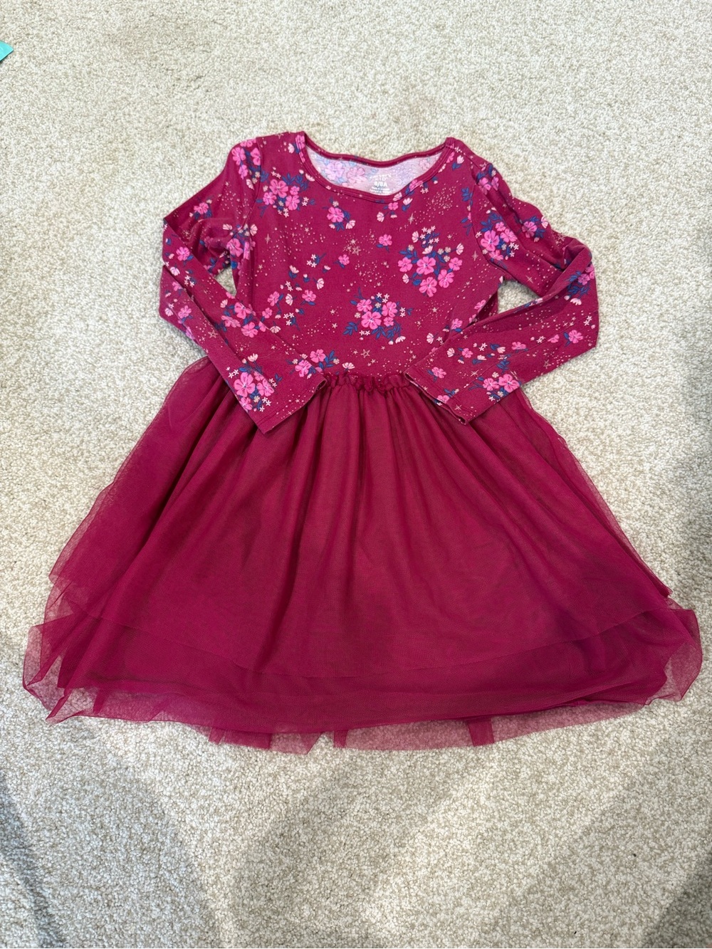 Carter's Burgundy Floral Tulle Dress